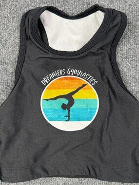 GoldSheep Dreamers Gymnastics Crop Top Women’s Small Black Graphic Sports Bra